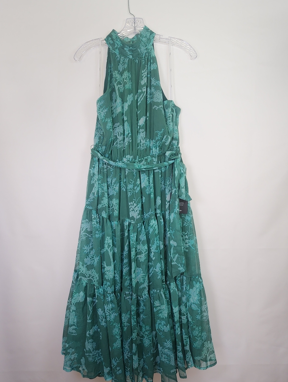 Lulus NWT Large Float to You Green Floral Print Halter Tiered Midi Dress